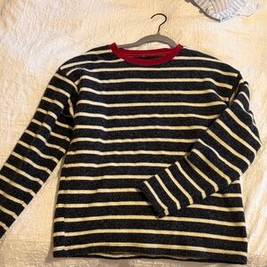 Striped Black and White Sweater with Red Accents